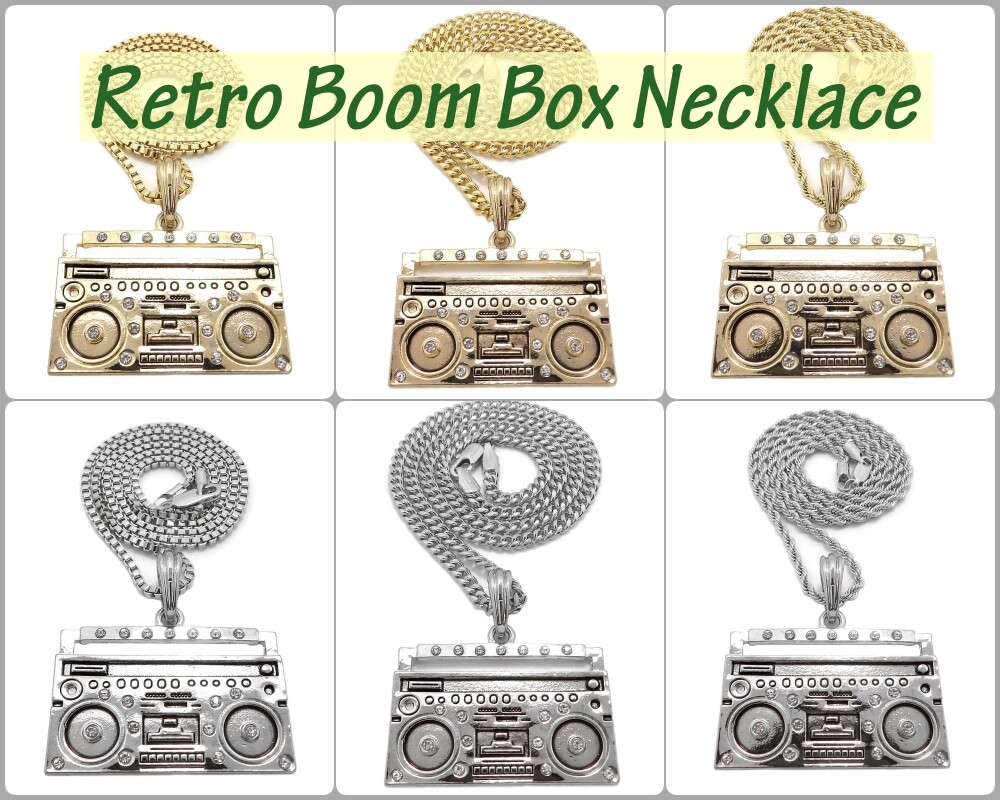 Retro Boom Box Pendant Box, Cuban, Rope Chain 18″ to 30″ Necklace XSP297