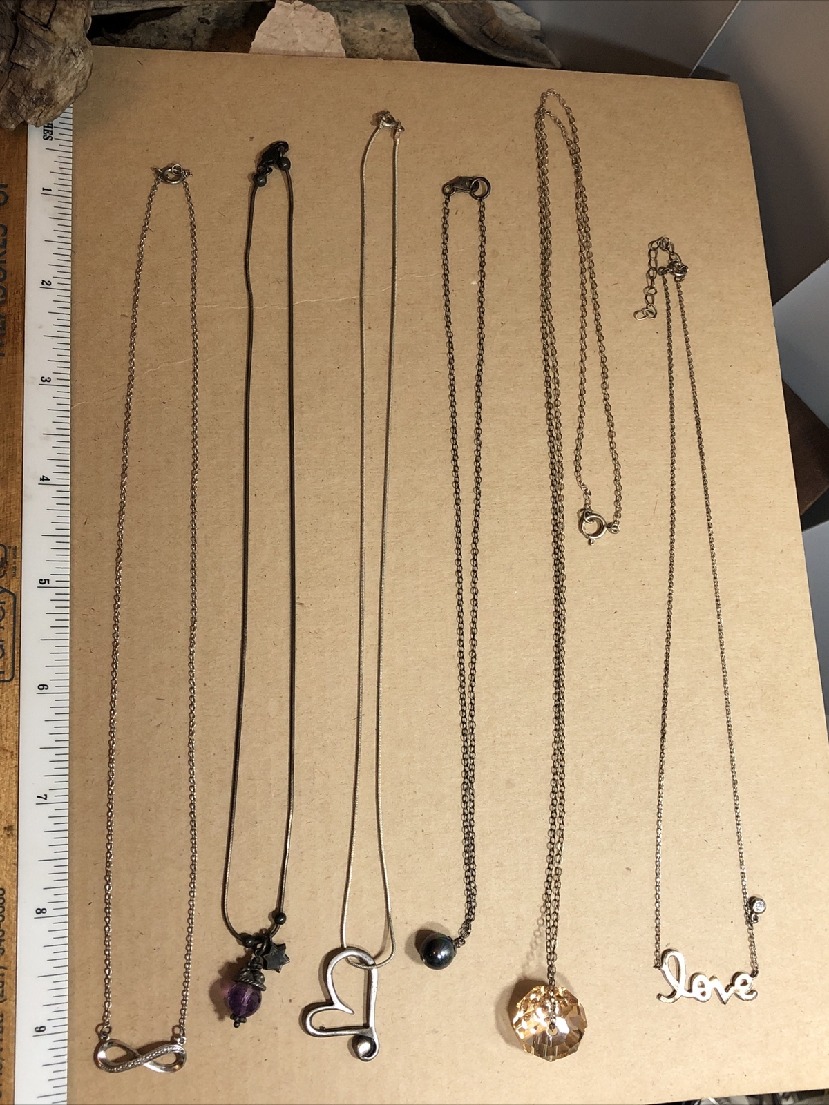 Vintage 925 Sterling Silver Mixed materials Pendant Necklaces Lot of SIX 26g