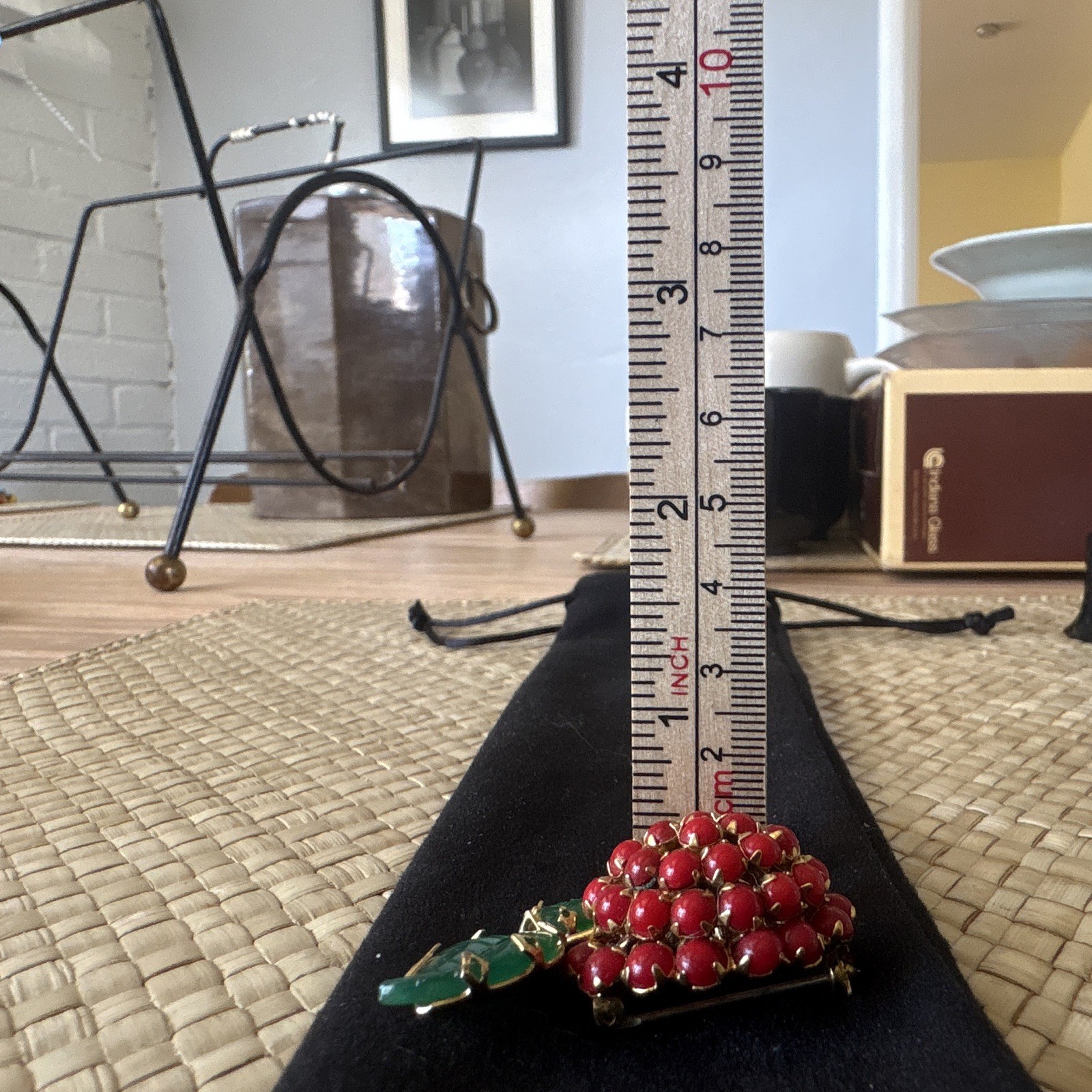 Vintage Unsigned Schreiner ? Strawberry Rhinestone Brooch Pin