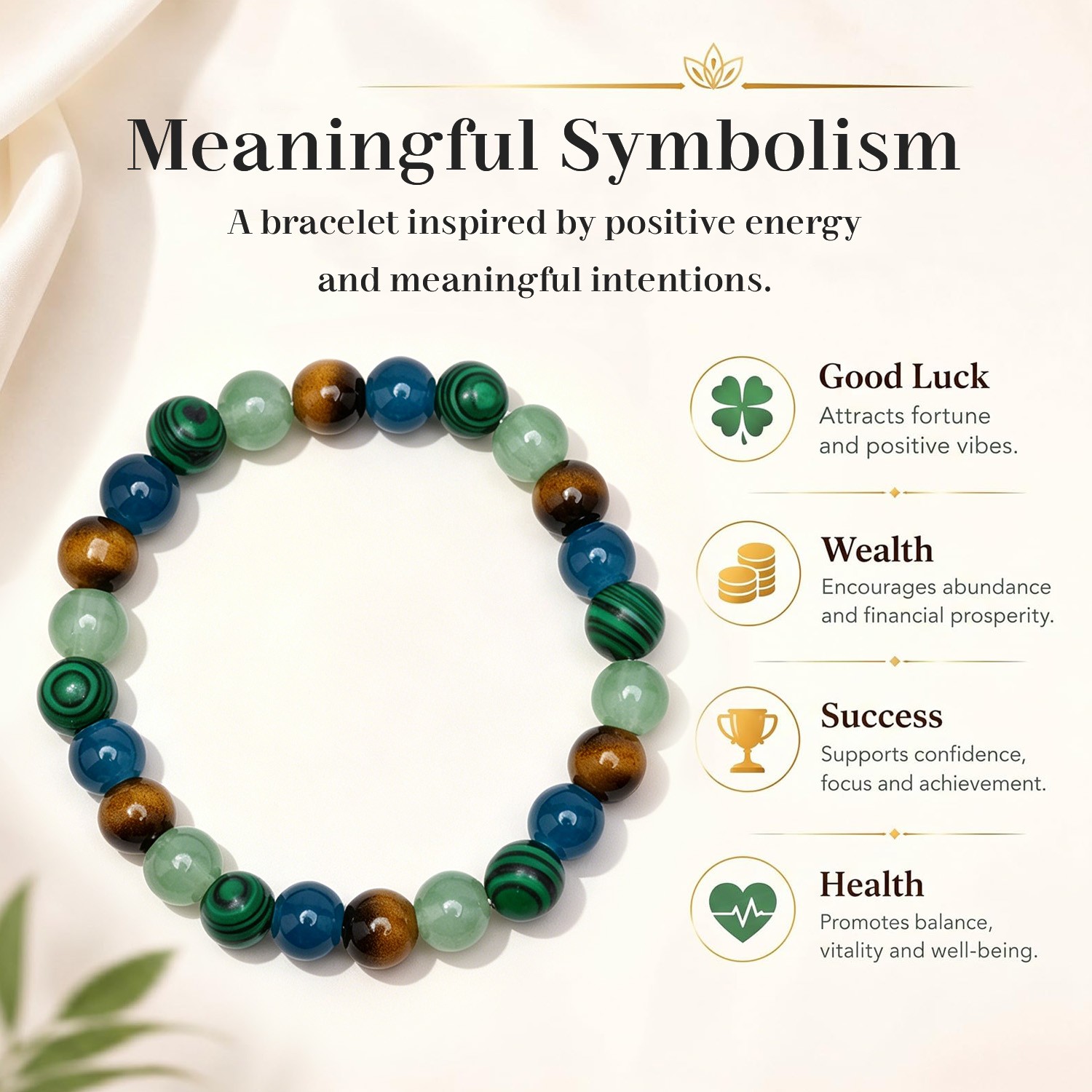 Money Wealth Natural Stone Bracelet Crystal Beaded Stretch for Him Her Gift Idea