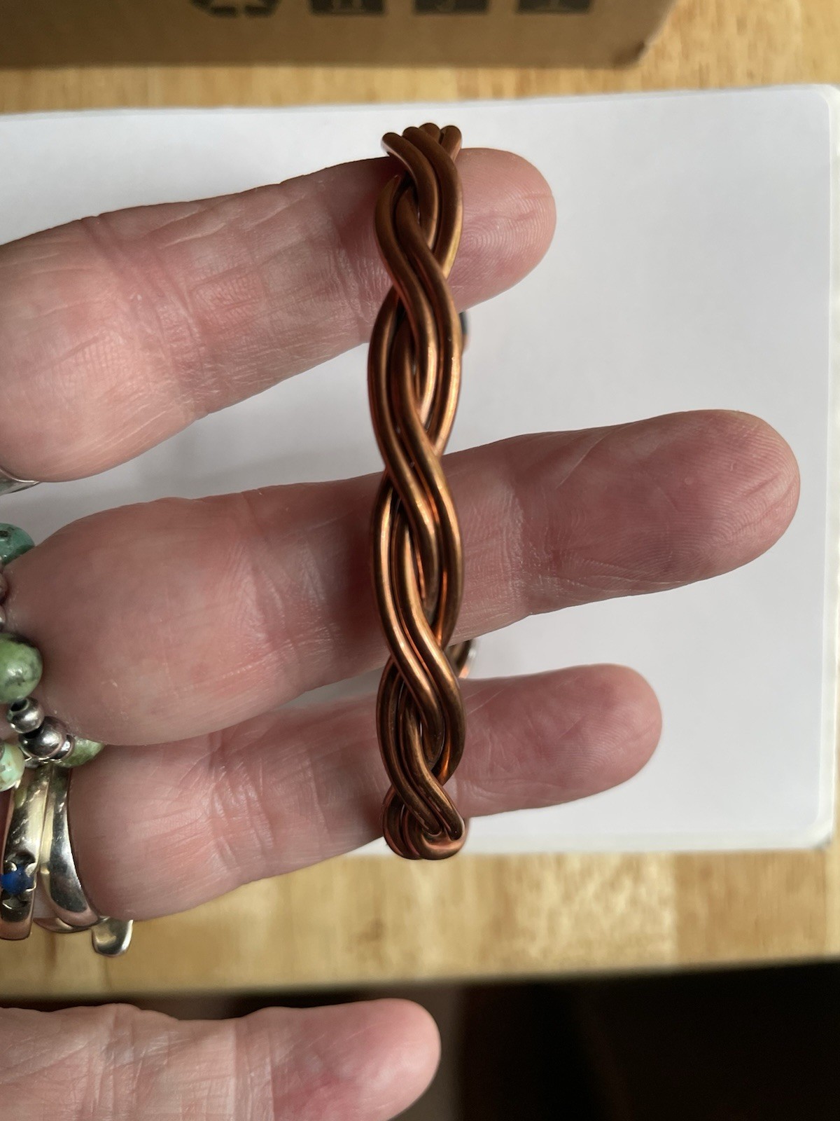 Twisted Braided Copper Tone Wire Cuff Bangle Bracelet, Metal, No Stone