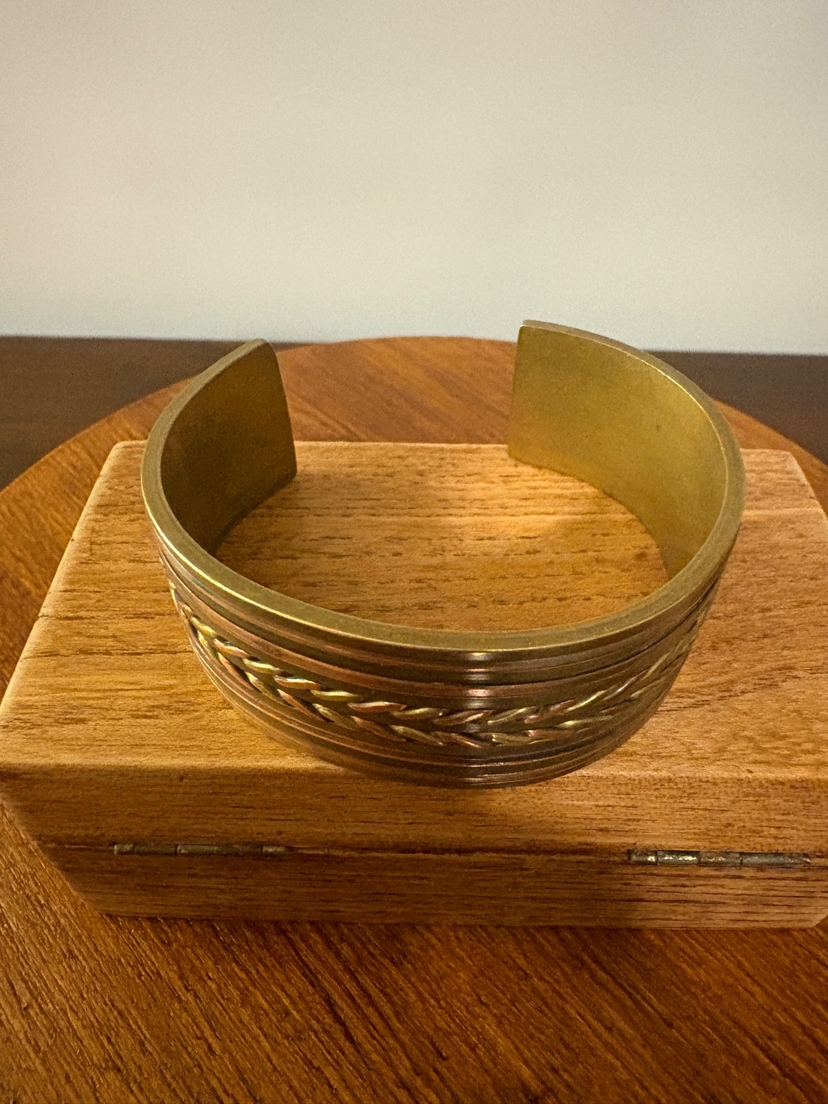 3 Vintage Chunky Slip on Bangle Bracelets Brass Pink Copper Mix