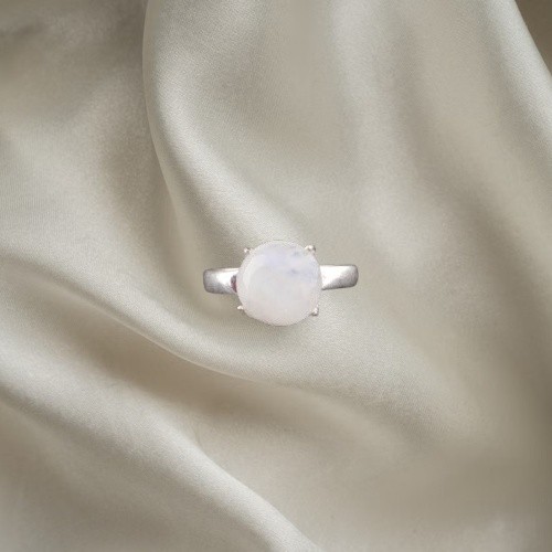 Rainbow Moonstone Stone 925 Sterling Silver Band Promise Statement Ring Jewelry