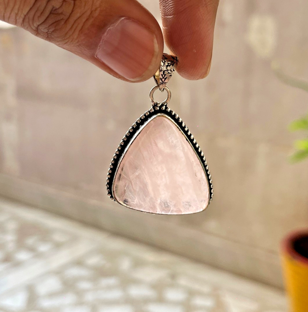 Natural Rose Quartz Necklace Large Pink Crystal Pendant Healing Stone 24 Inch