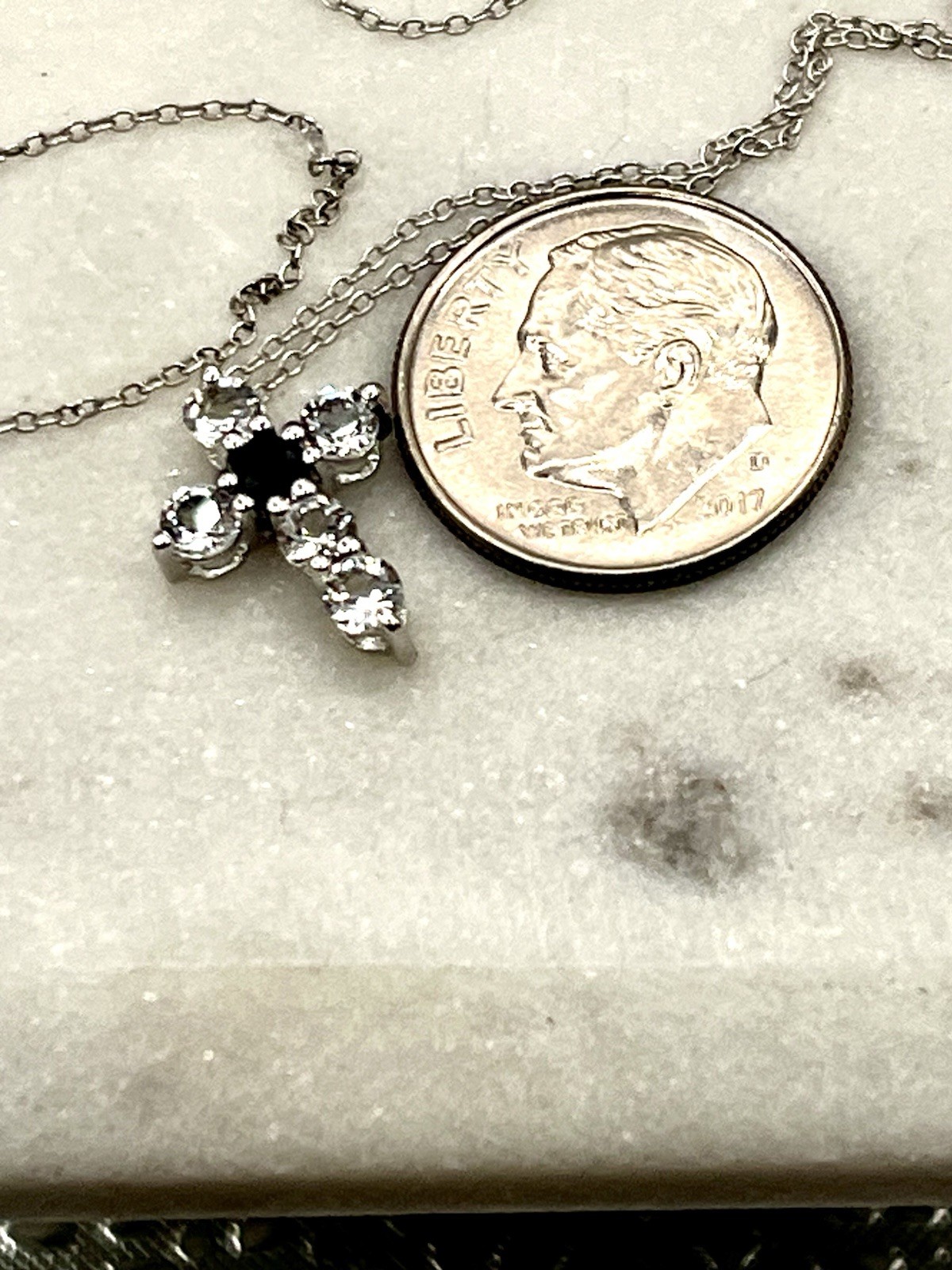 Genuine 1.00 ct Blue-White SAPPHIRE CROSS Necklace Sterling Silver – 18 In.