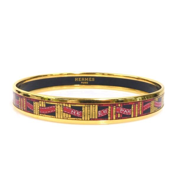 HERMES Email Bangle Bracelet Women’s Gold Black Red e61813a 7.5in Enamel