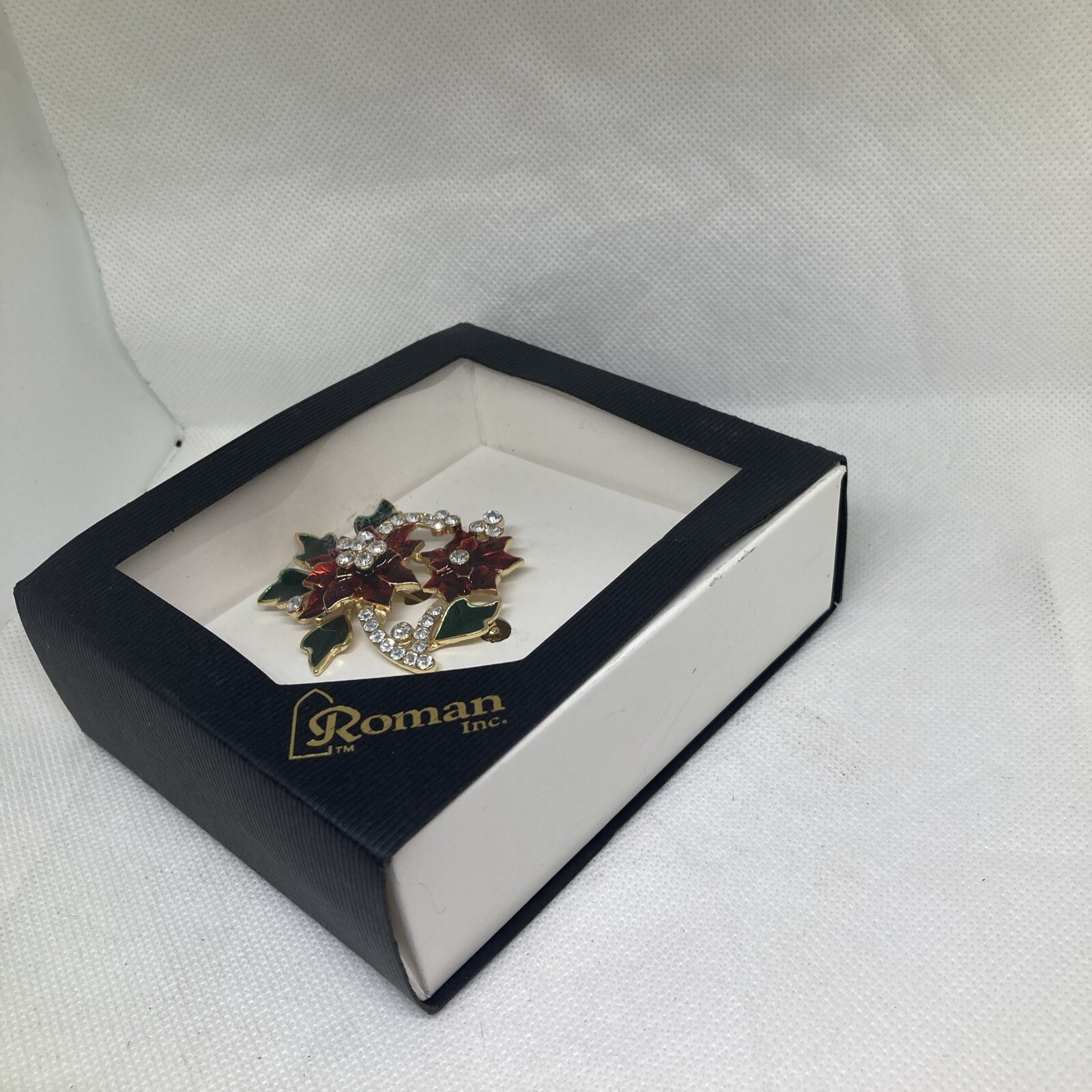 New Boxed Roman Inc Colorful Jeweled Christmas Flower Brooch Pin