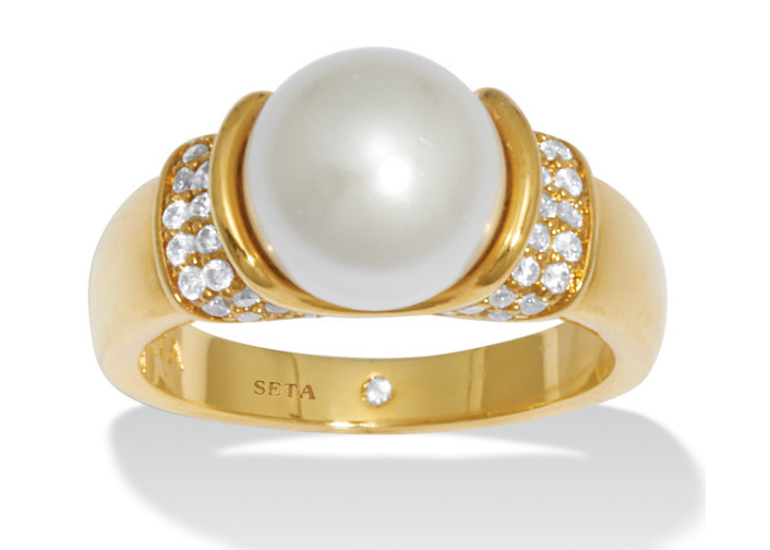 YELLOW GP ROUND PEARL AND CZ ACCENT RING SIZE 6 7 8 9 10