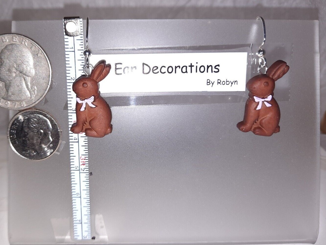 Chocolate or white Bunny Rabbit Earrings Silver hooks Ear Decorations by Robyn