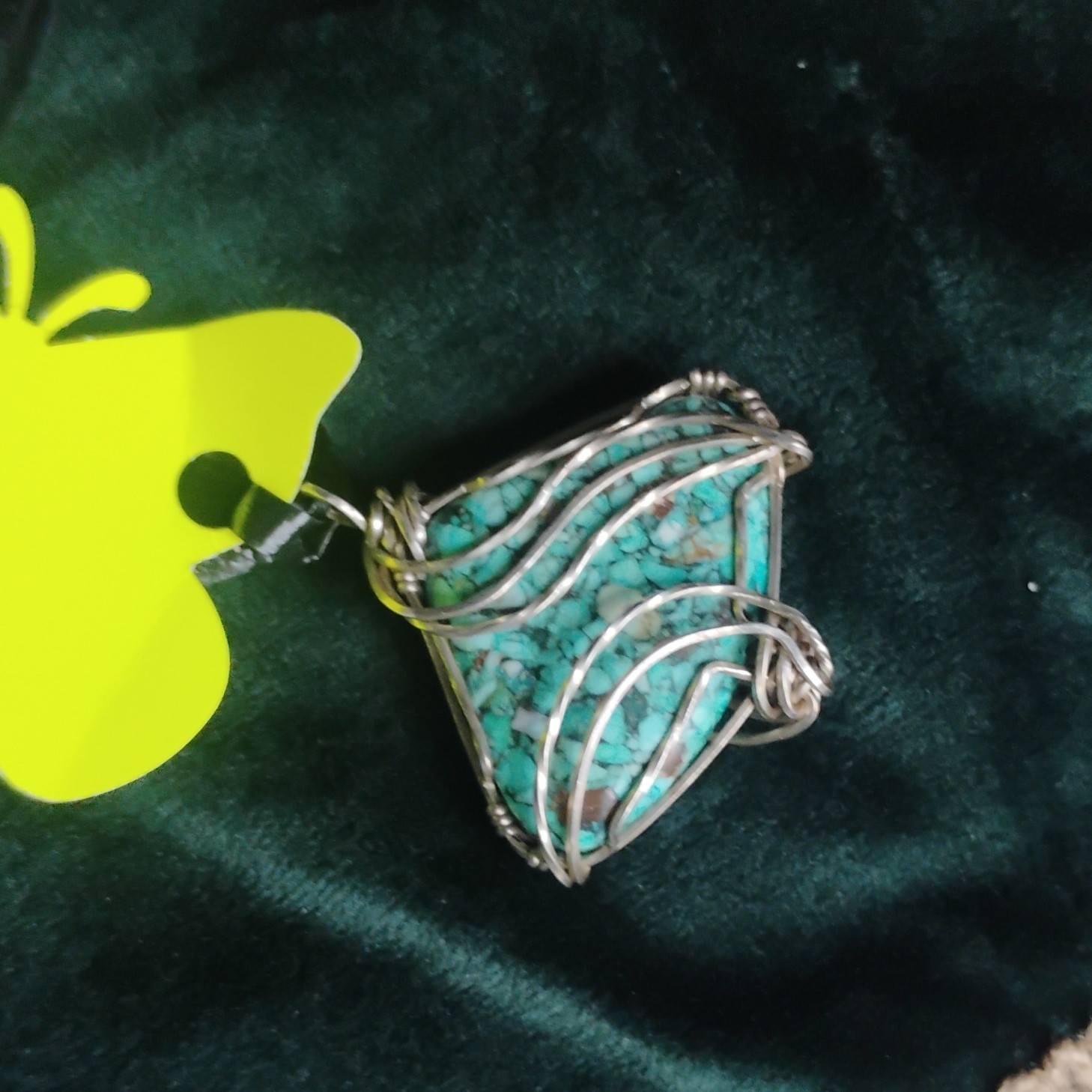 Silver Wire Wrap Turquoise Triangle Charm Pendant, Blue Stone
