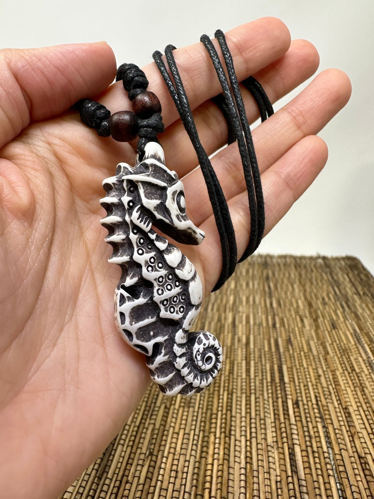 White Seahorse Necklace Adjustable 18-36 Unisex Sea Life Pendant Ocean Beach