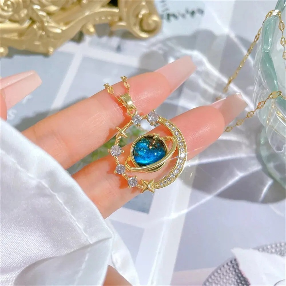 Stainless Steel Star Moon Planet Necklace Gold Clavicle Chain Celestial Jewelry