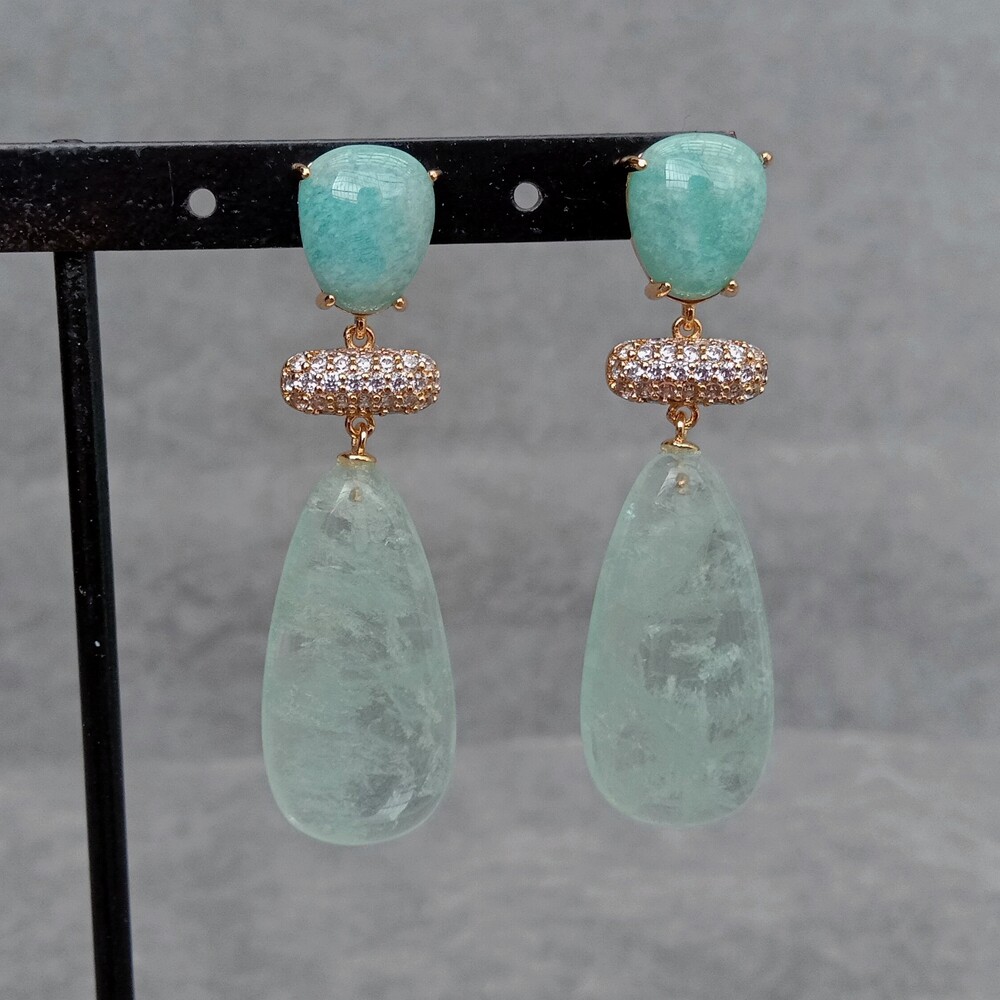 Women Earrings Fashion Green Amethyst Prasiolite Amazonite Stud Earring Jewelry