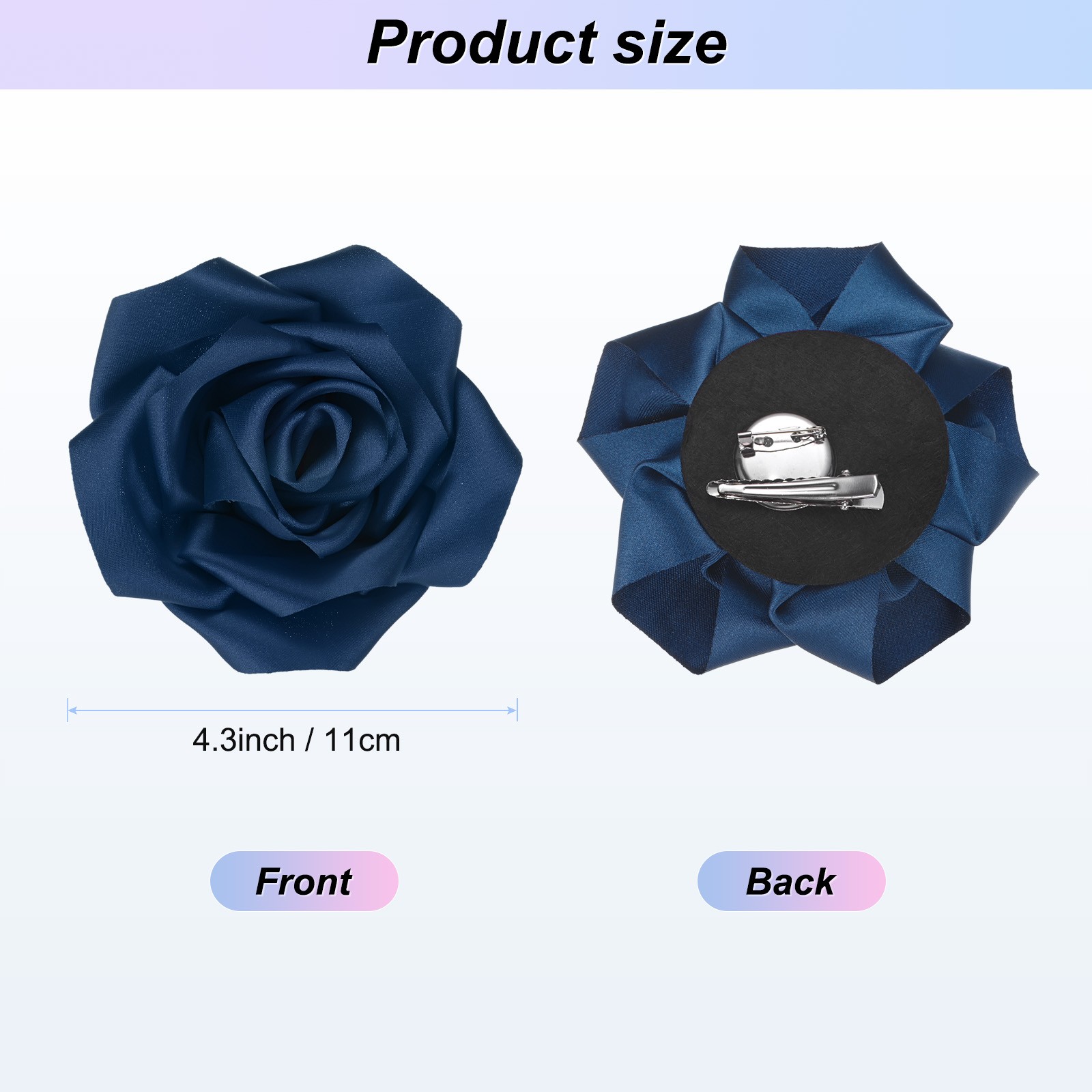 New Large Satin Rose Flower Lapel Pin Brooches for Women [11cm, Navy Blue]