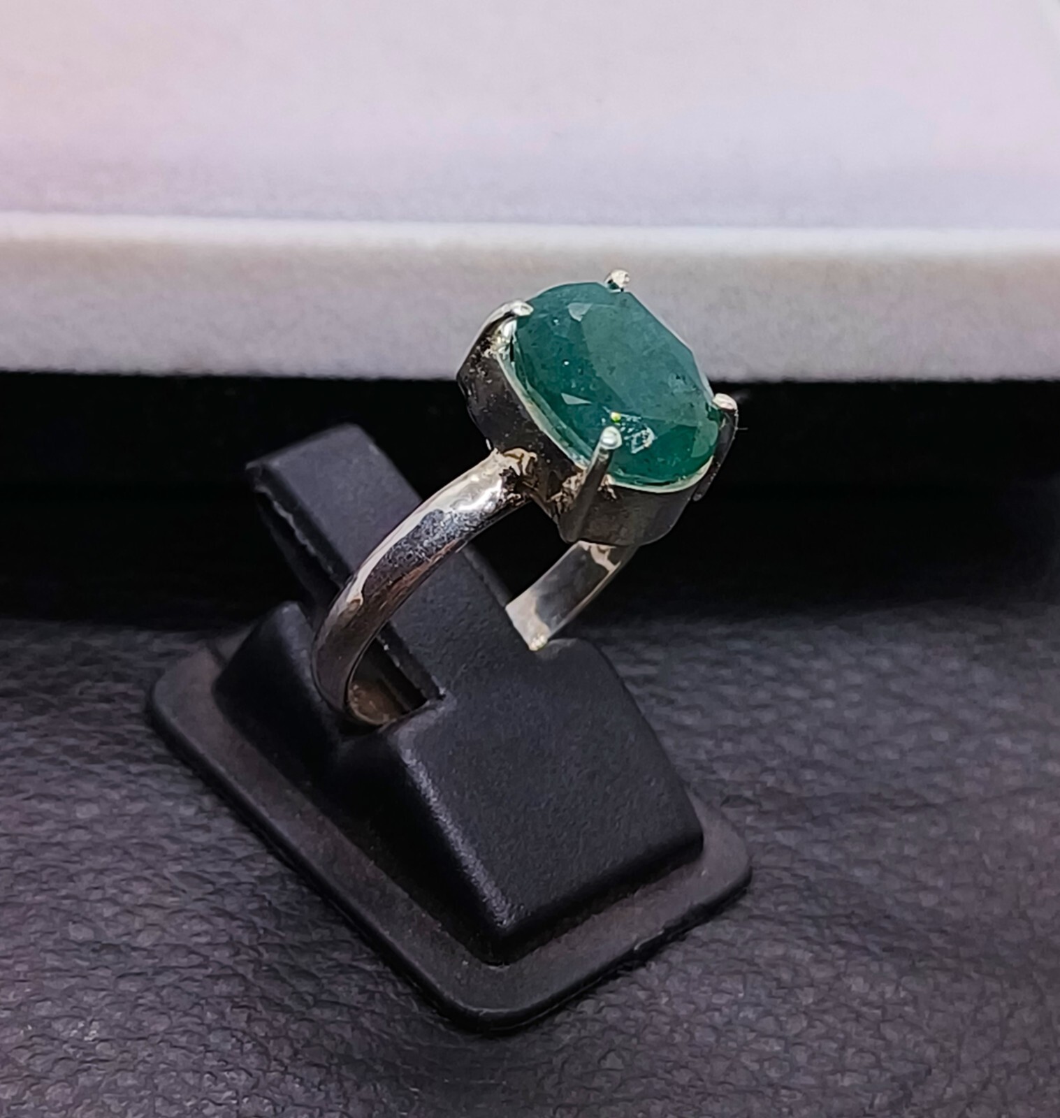 Zambian Emerald Ring 925 Silver Zambia Green Emerald Ring Stone US Size 7