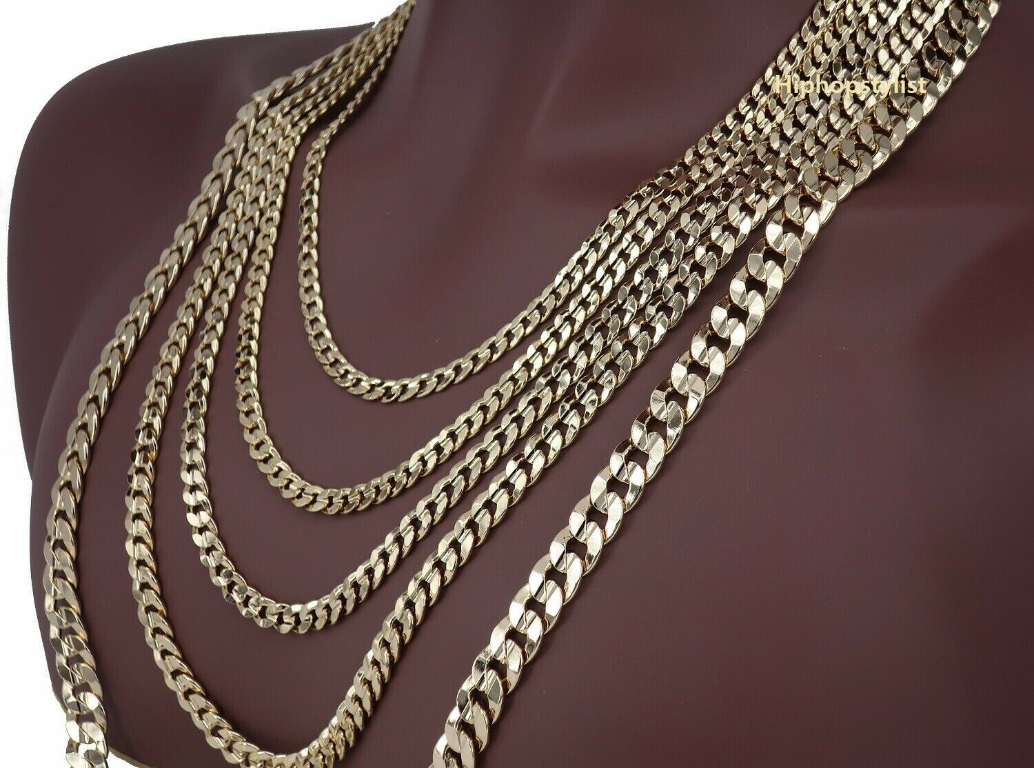 Mens 14K Concave Cuban link Chain Necklace Bracelet 5mm to 10mm Gold Plated