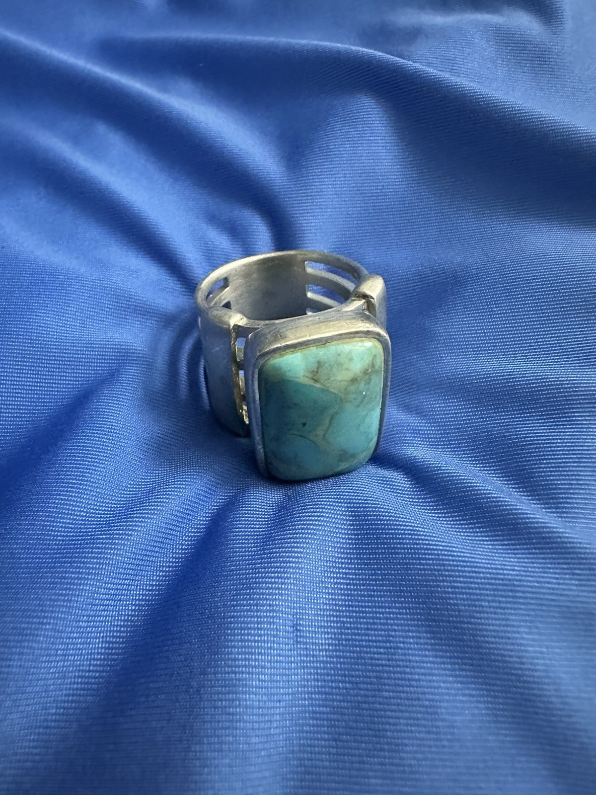 Barse 925 Sterling Silver Cushion Turquoise Bezel Set Band Ring Size 8.25