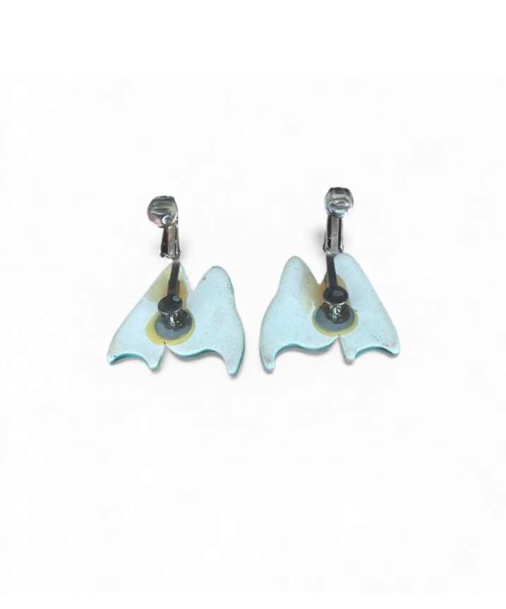 Vintage 90s Hand Painted Ceramic Clip On Cat Earrings
