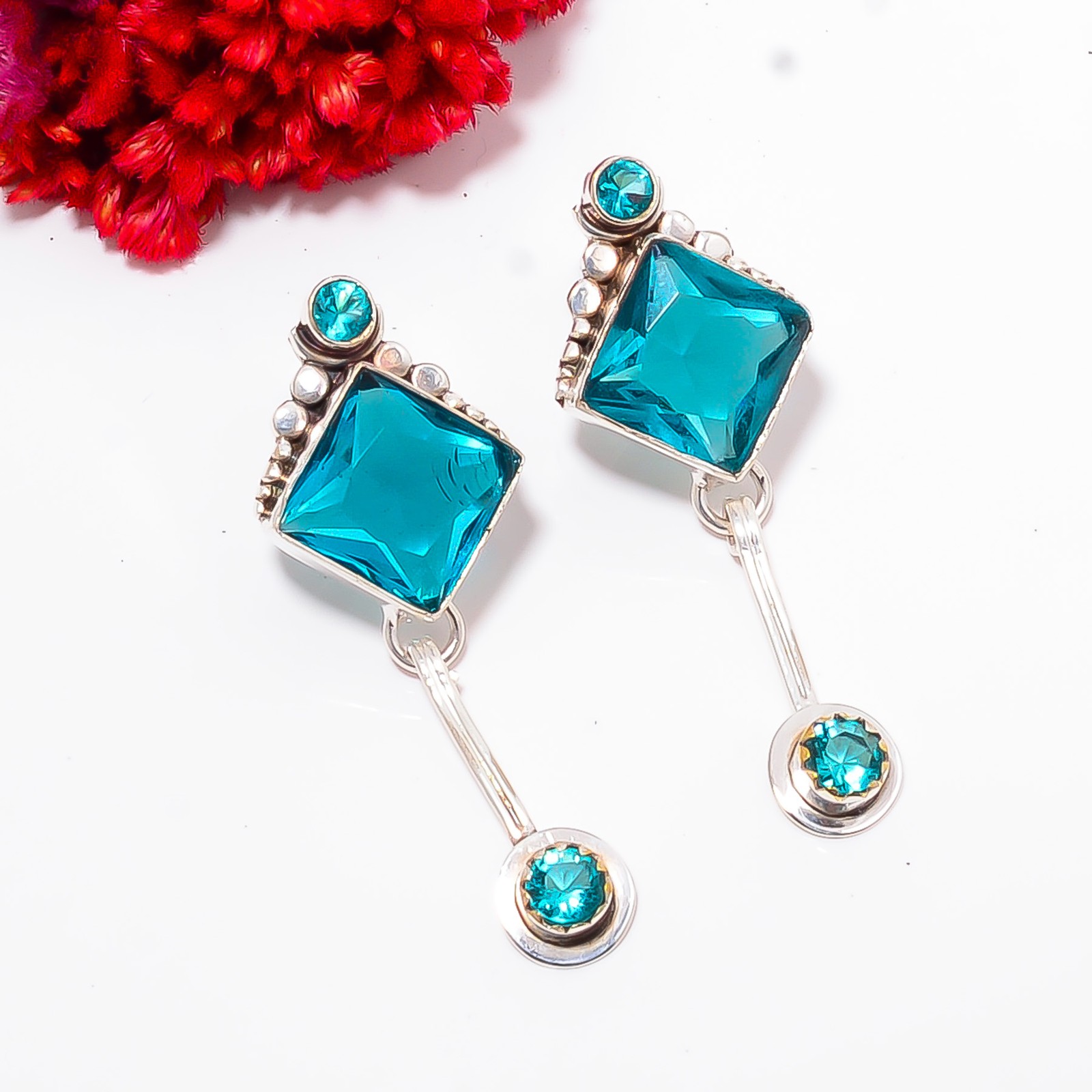 Paraiba Tourmaline Gemstone 925 Sterling Silver Earring 1.68″ E10272103225