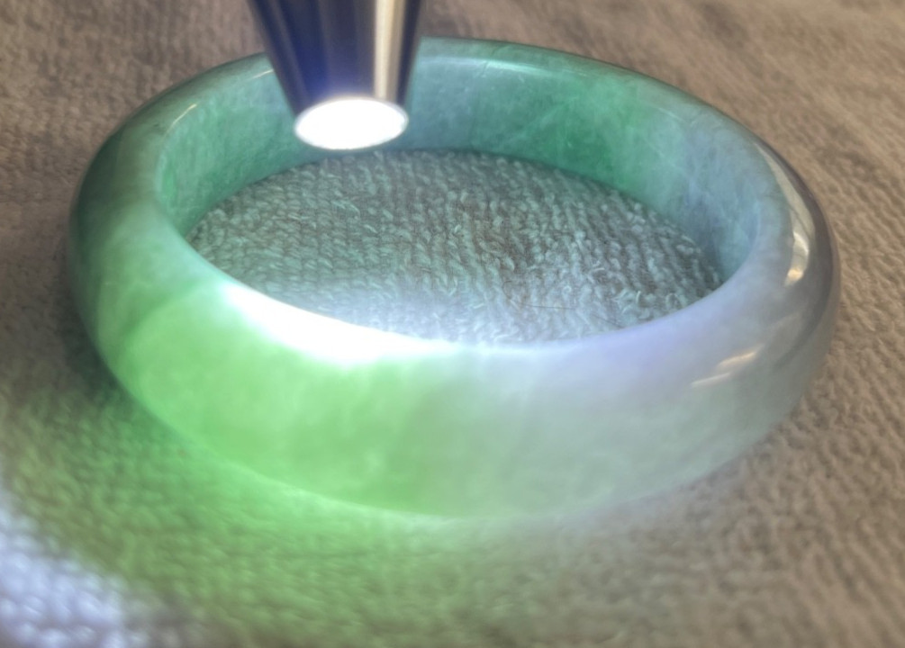 Natural Grade A Burmese Jadeite Bangle 52.7mm Lavender & Green – Unique Piece