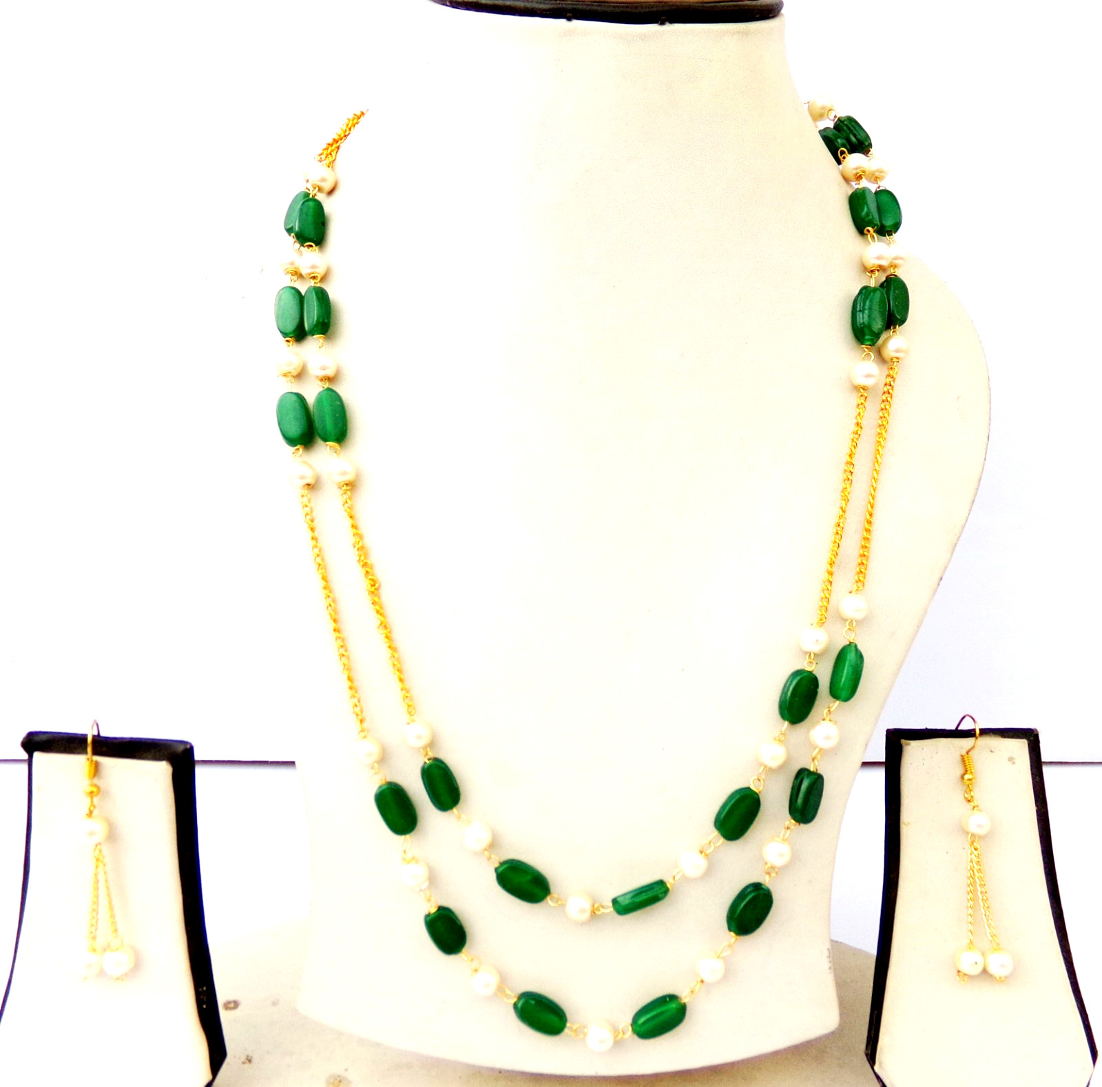 Indian Bollywood Gold Plated Pearls Mala Bridal Necklace Earrings Jewelry Set
