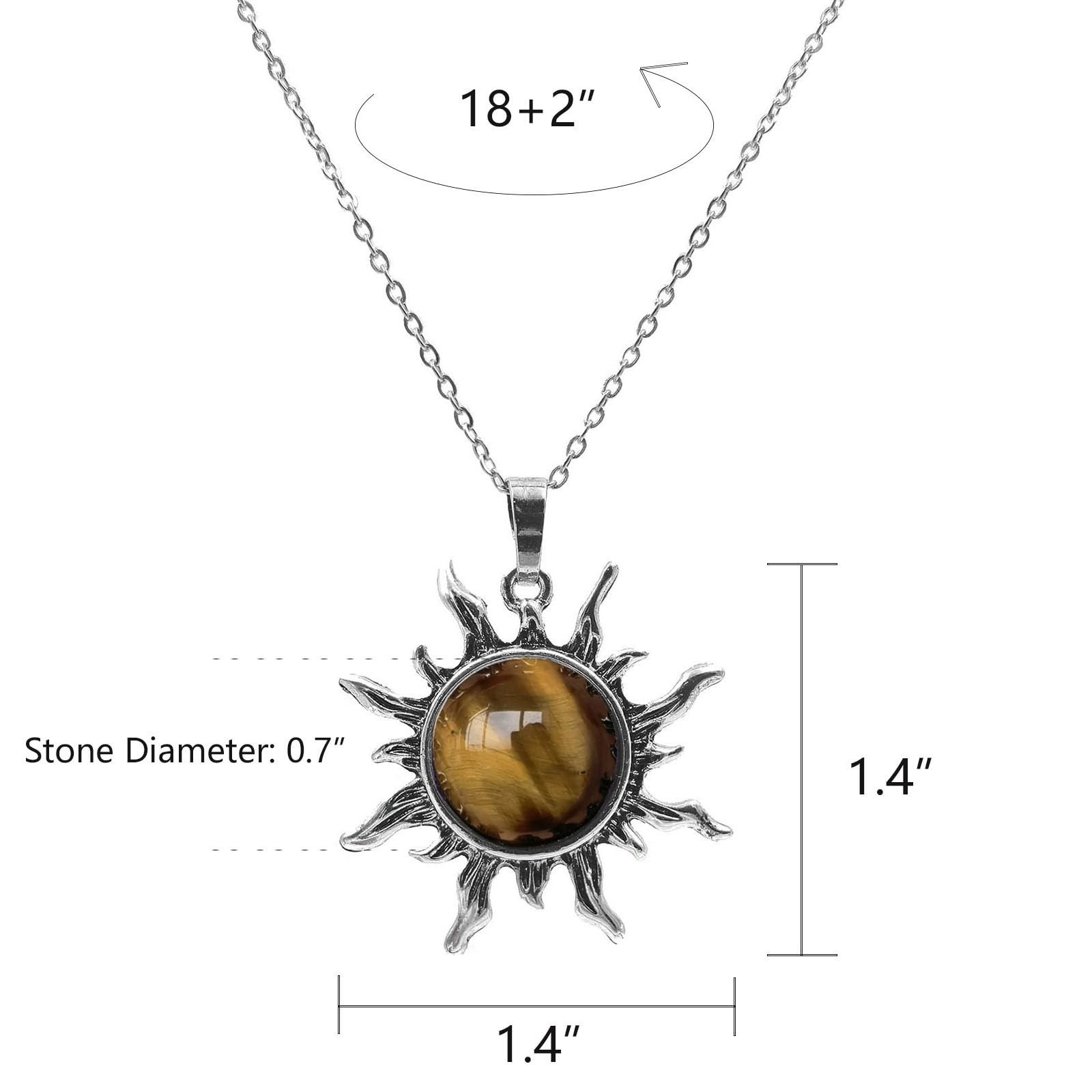 Tiger Eye Necklace, Natural Tiger Eye Stone Sun Pendant Necklace, Handmade He…
