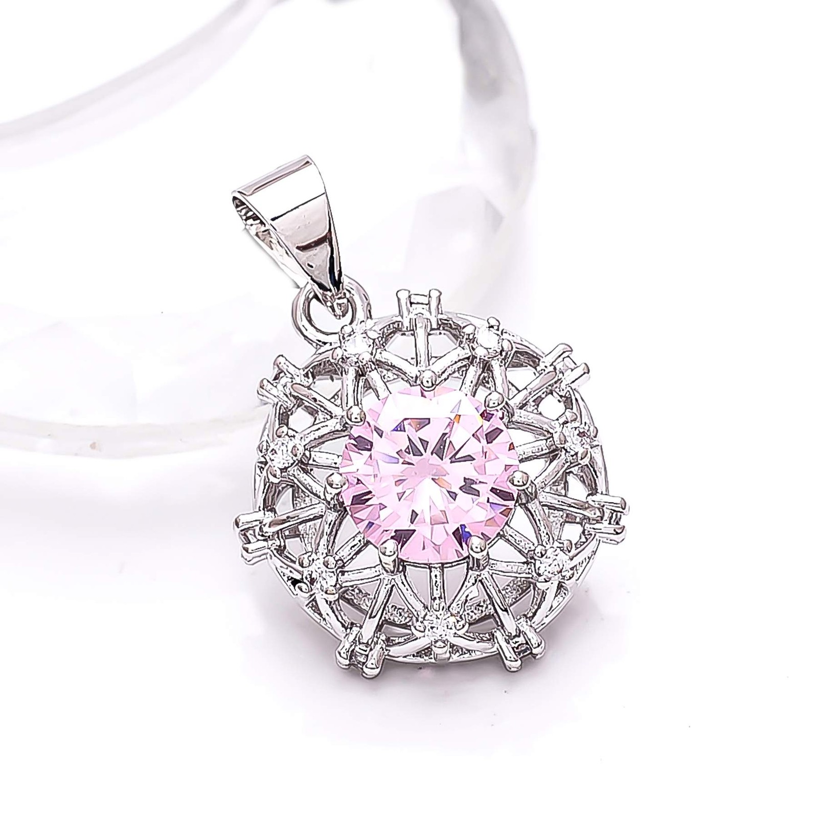 Pink Sapphire – Simulated & CZ Gemstone 925 Sterling Silver Pendant 1.00″ P7863