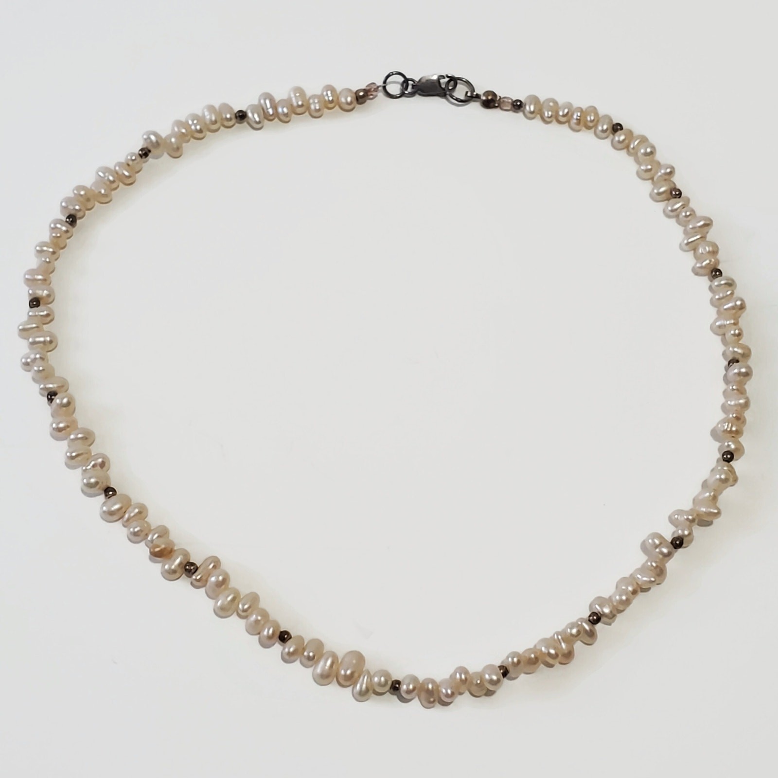 Champagne Freshwater Pearl & Sterling Silver Bead Necklace 17 in.