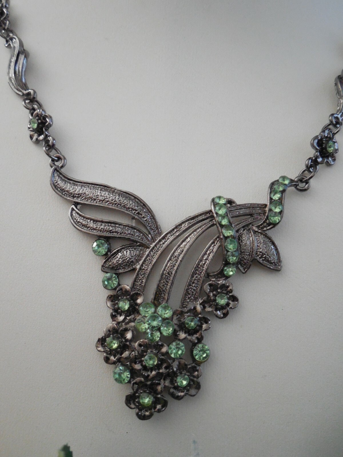 Lovely Ion Plated Black Stainless Steel Peridot Rhinestone Chevron Necklace Set