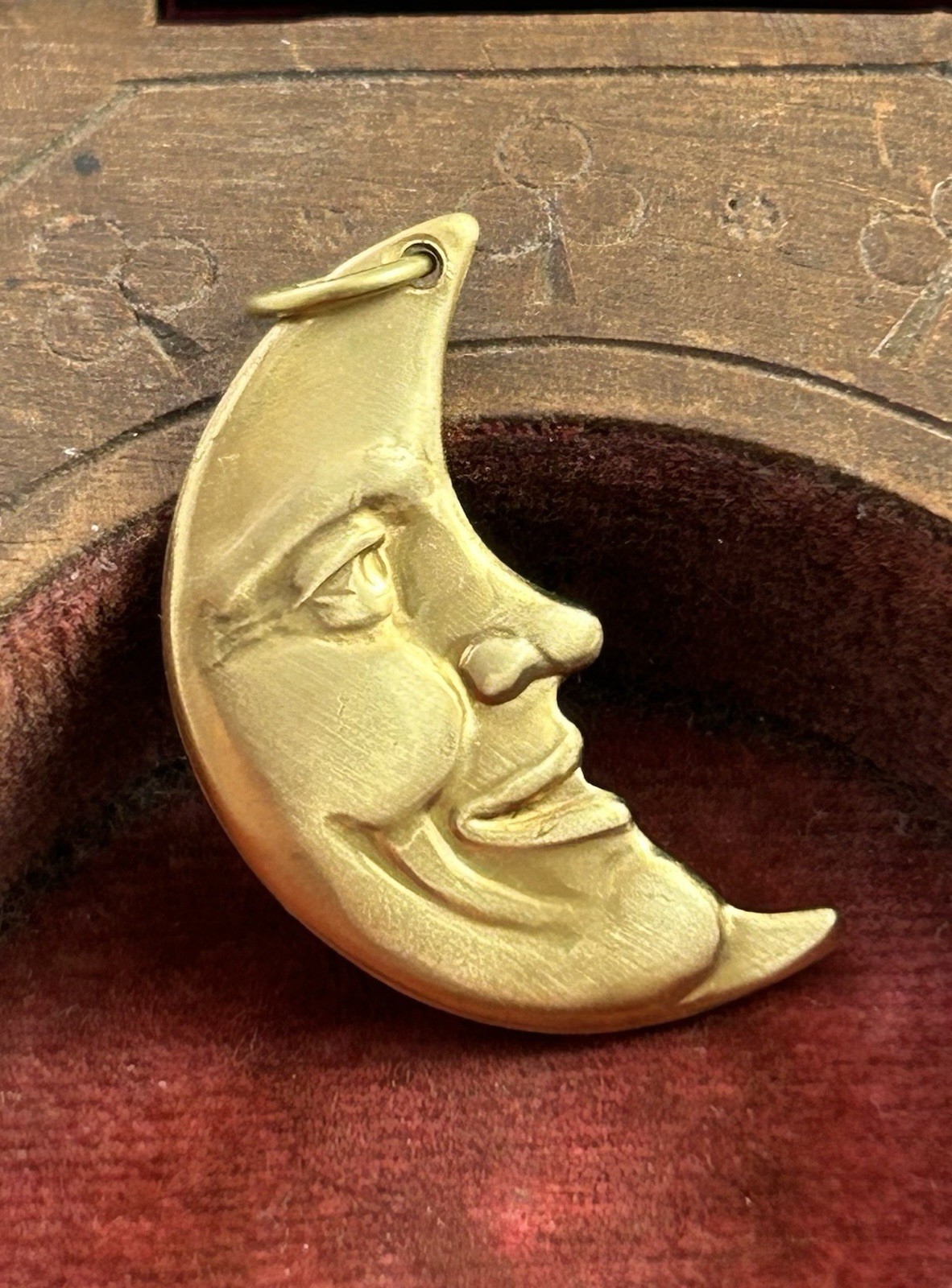Crescent Moon Charm Moon Pendant Man On The Moon Face Celestial Jewelry Brass