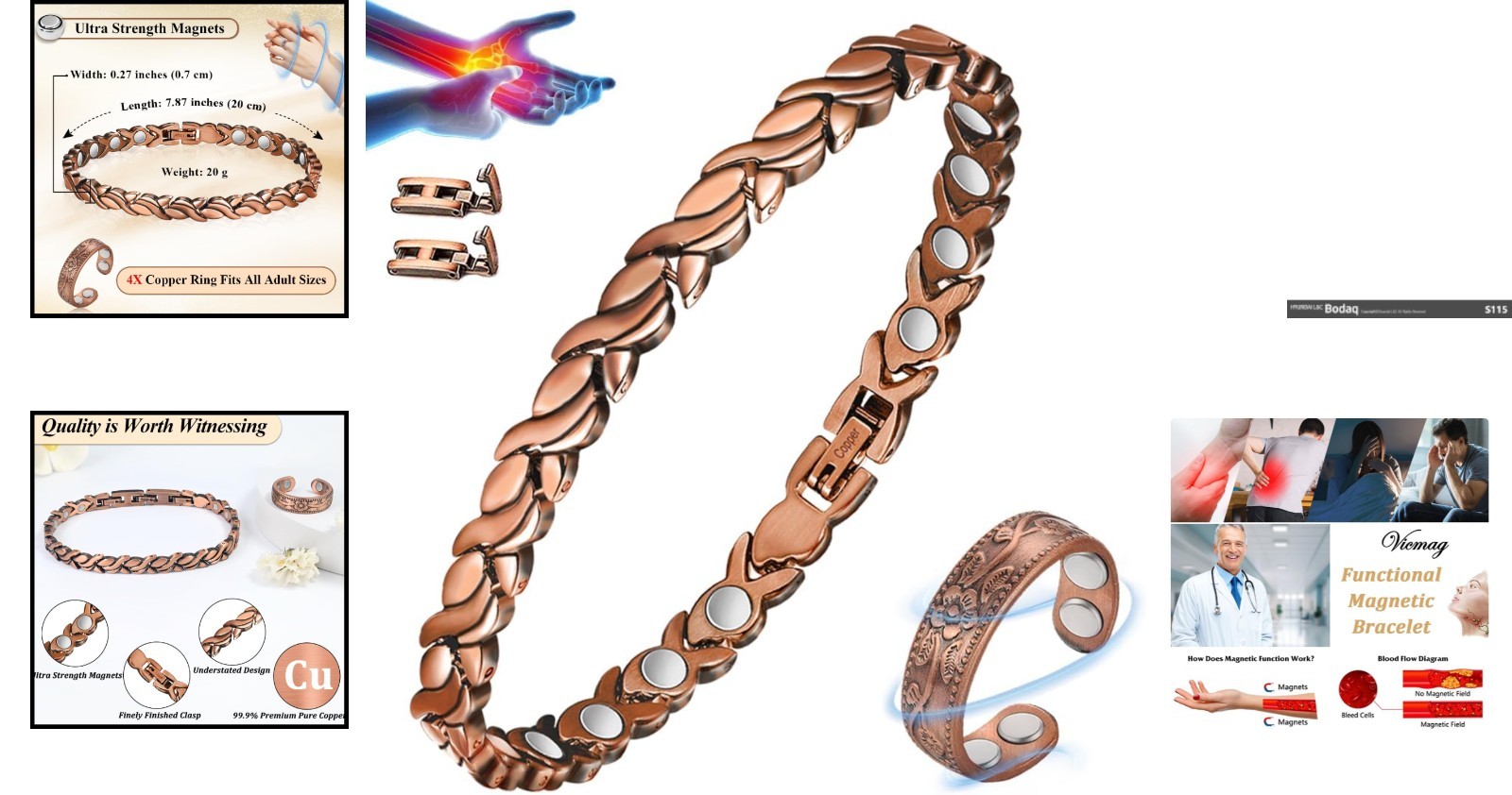 Ladies’ 99.9% Pure Copper Magnetic Bracelet – Elegant Design, Gift Box Included