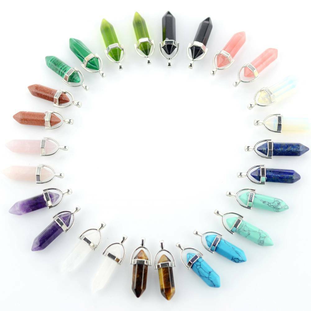 Crystal Stone Healing Pointed Chakra Pendant Hexagonal Quartz Necklace with Rope