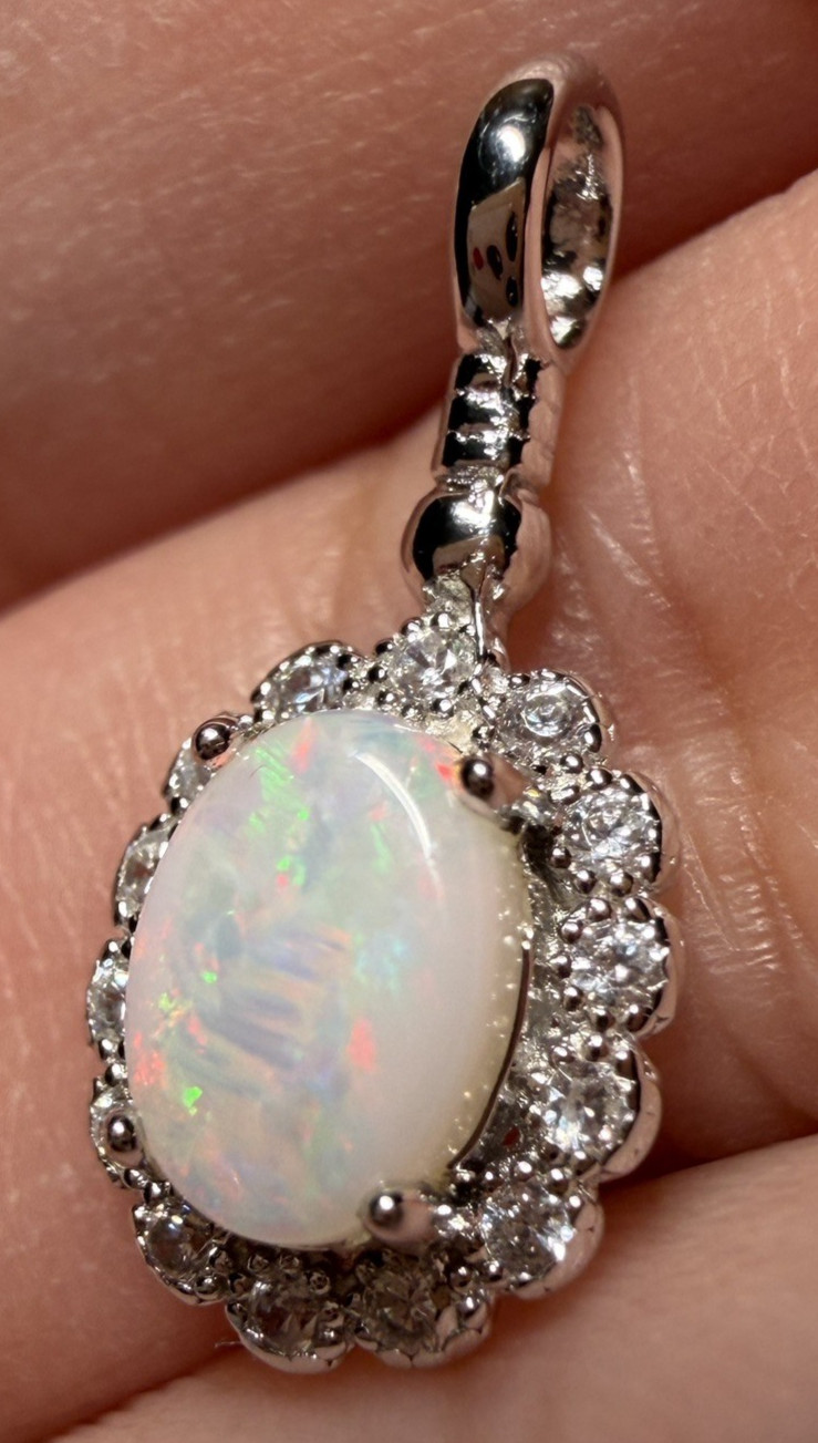 Solid Opal Pendant Silver Multicolour Floral style Versatile Everyday wear #0153