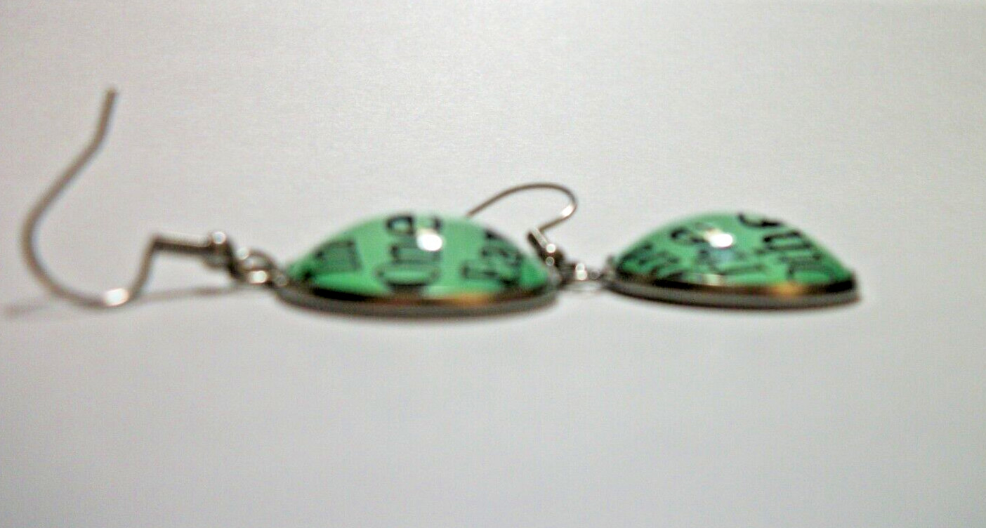 “In” One Ear ~ “Out” the Other Glass Top Dangle Earrings Novelty Earring Jewelry