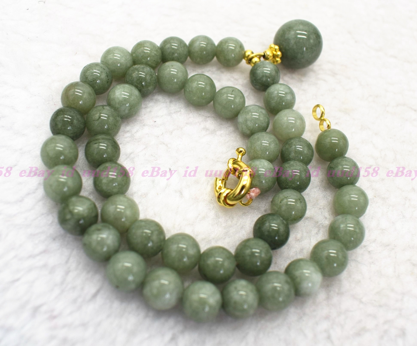 Natural 6/8/10mm A Green Jade Round Gemstone Beads Necklace Earrings Set AAA 18″