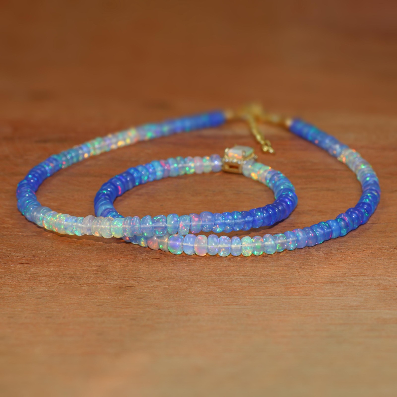Blue Shaded Opal Smooth Bead Charm Necklace, Genuine Octagon Opal Charm Necklace