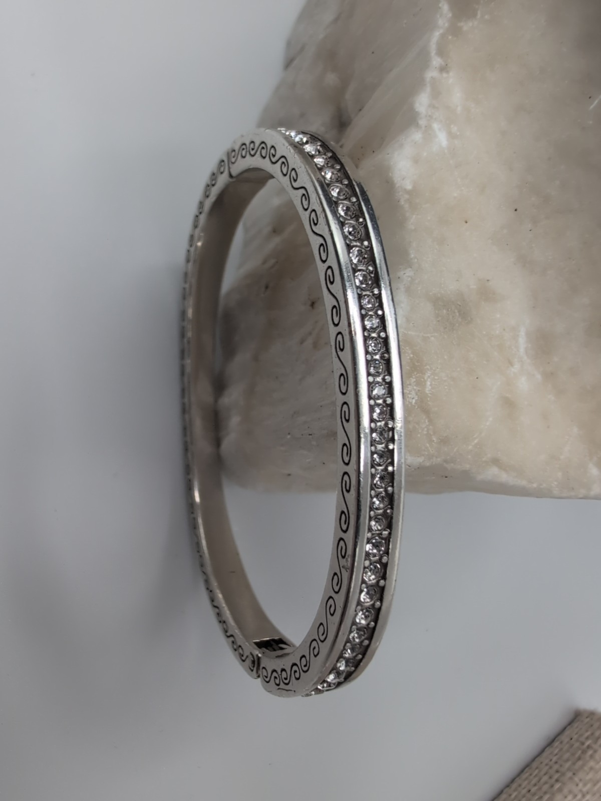 Brighton Secret of Love Silver Tone Hinged Bracelet Crystal Magnetic Closure