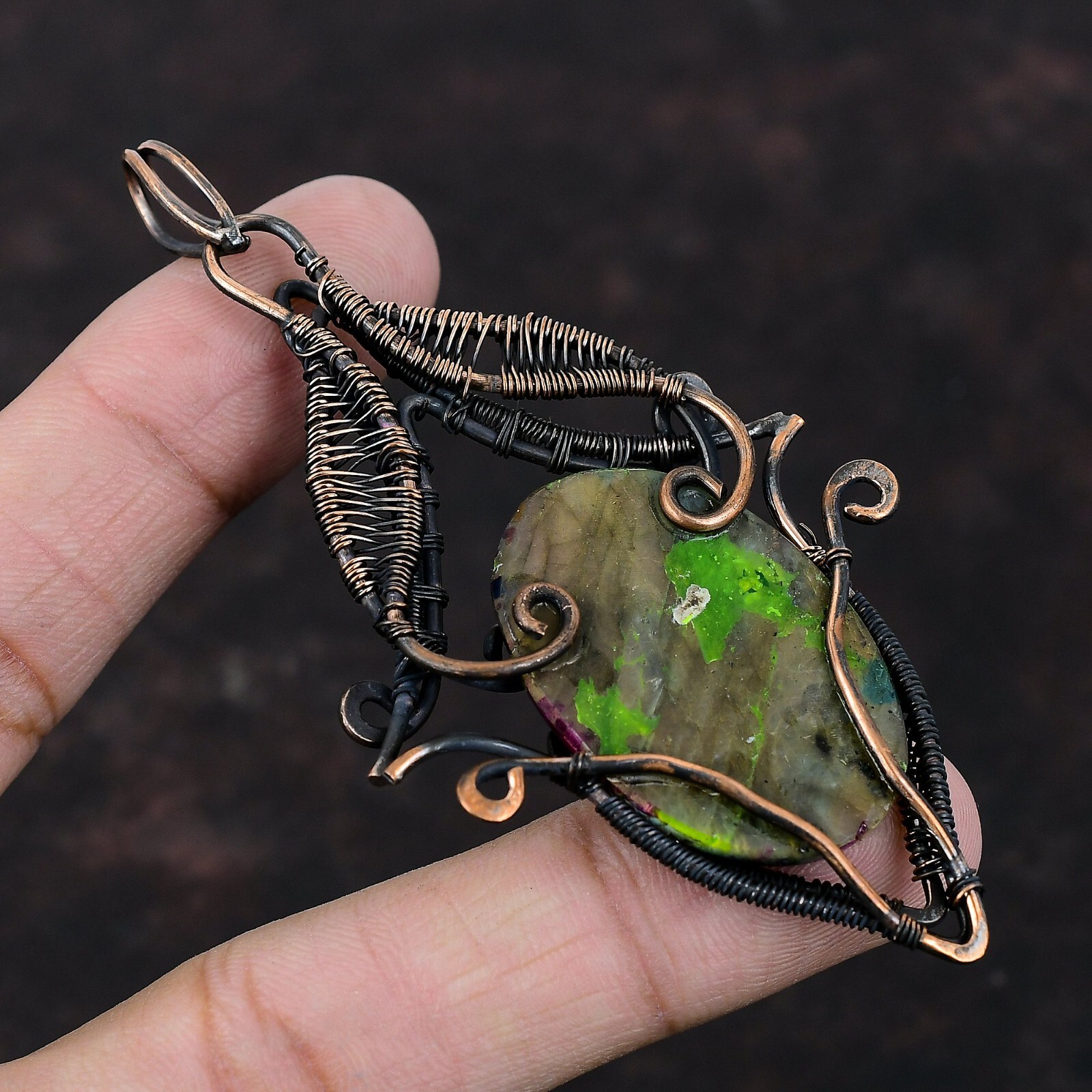 Multi Fire Labradorite Wire Wrapped Pendant Copper Jewelry For Girls 3.74″