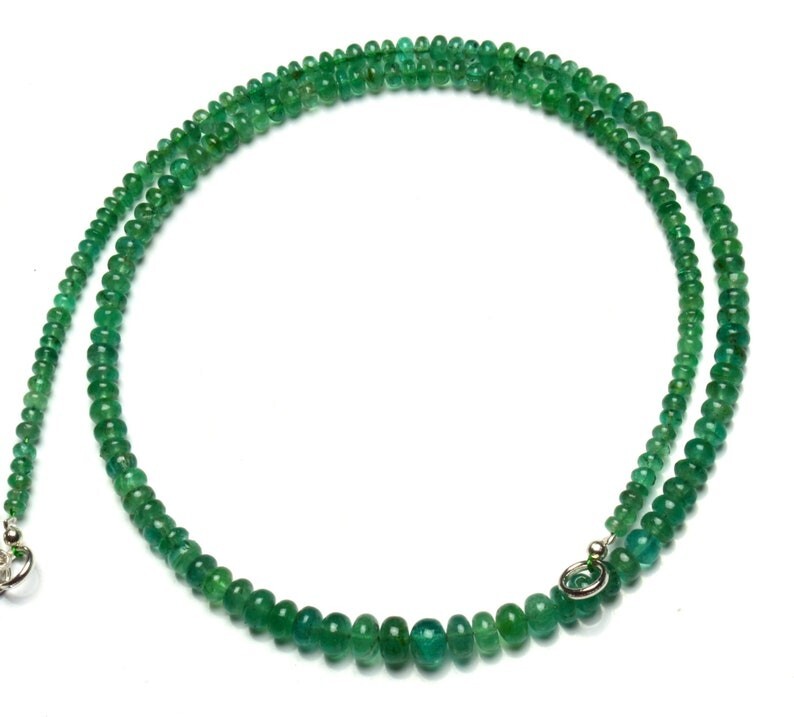 Natural Russian Emerald Smooth Rondelle Gemstone 4-6mm Bead Necklace 18″ Gift