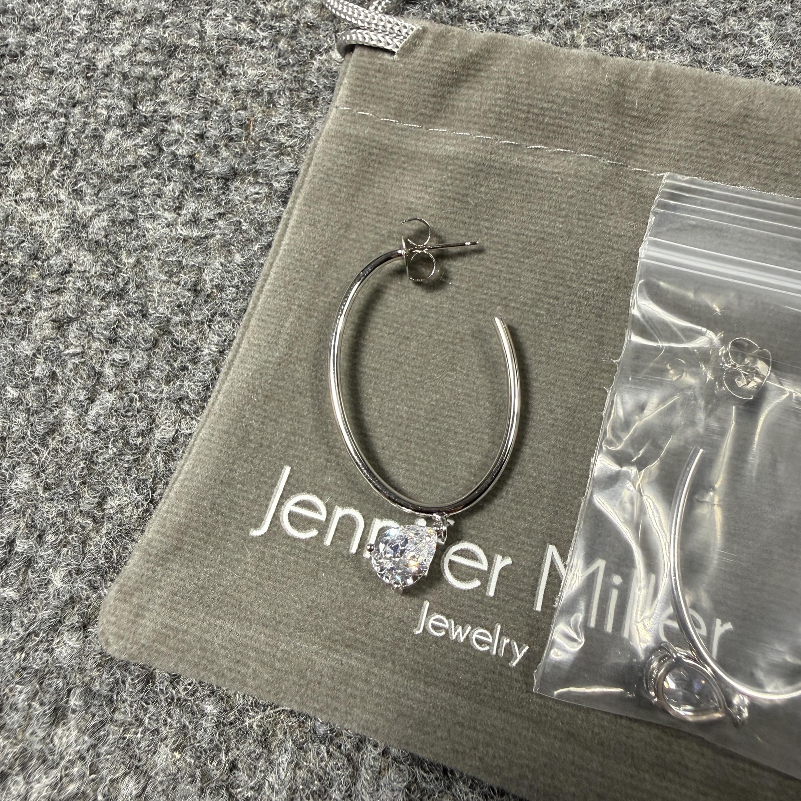 Jennifer Miller Earrings Silver Hoop Teardrop Crystal Dangle Drop Womens