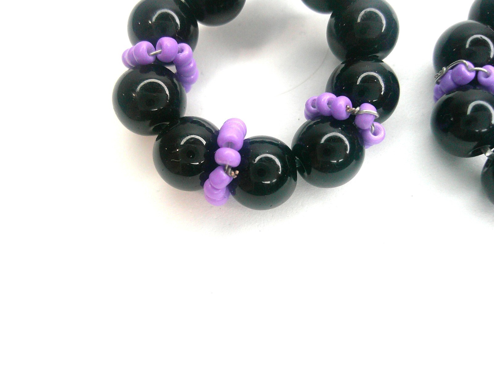 Small Black Purple Earrings Glass Beaded Handmade Hoop Dangle Fashion Colorful