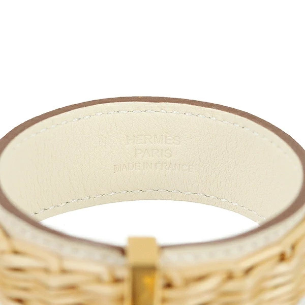 New Auth HERMES MEDOR PICNIC GM Pierced earrings Swift leather Rattan GP Women