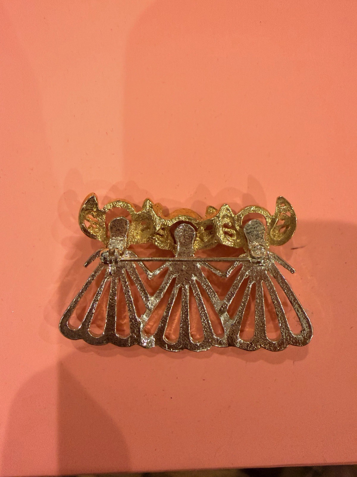 Vintage Gold Tone & Silver Tone Metal Angel Brooch Pin