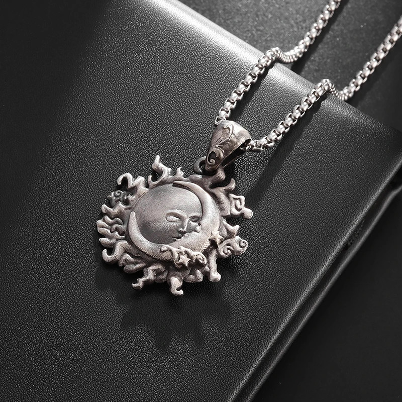Sun Moon Kiss Necklace Jewelry Silvery Couple Love Pendant