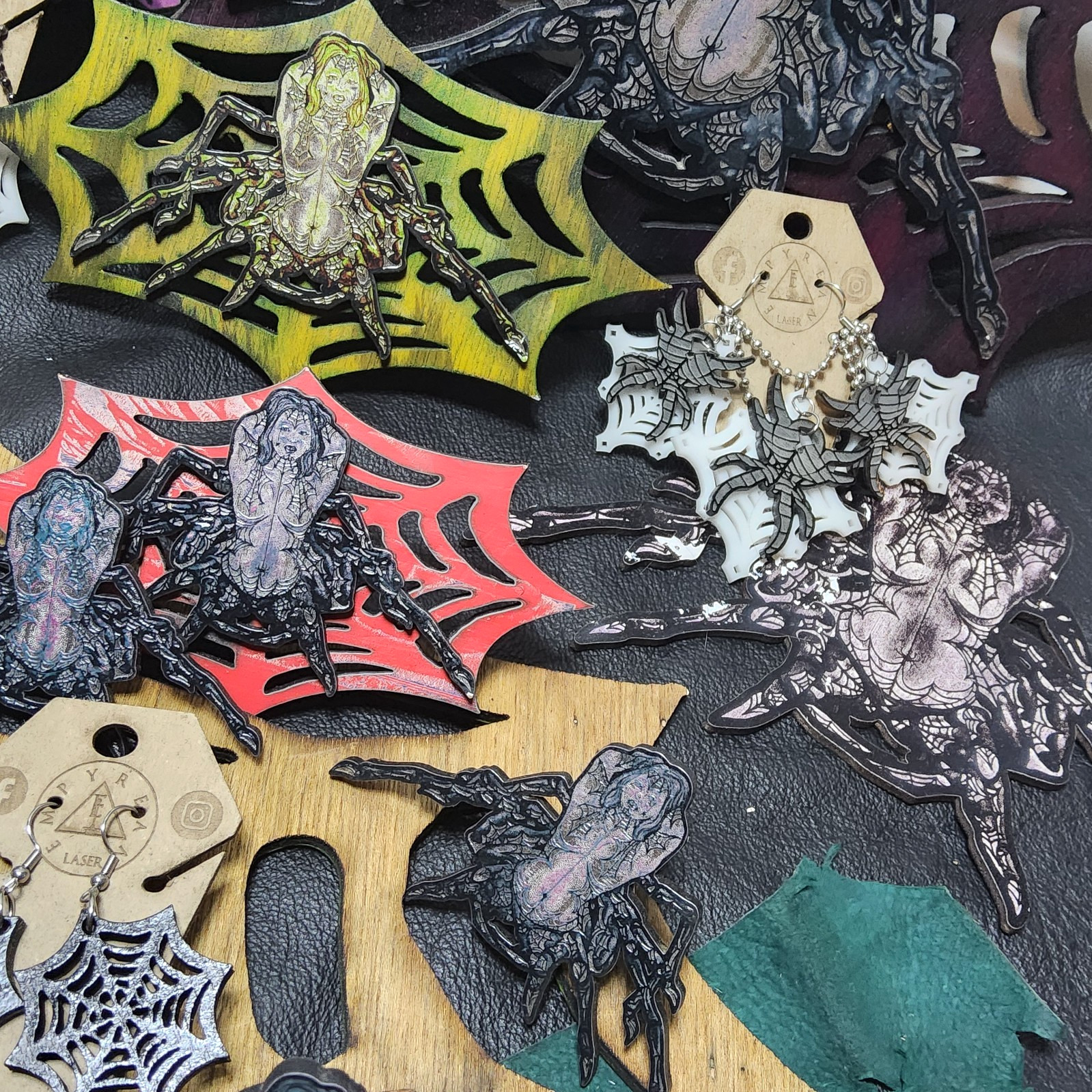 spiders webs earrings laser cut necklace set goth horror style art decor punk