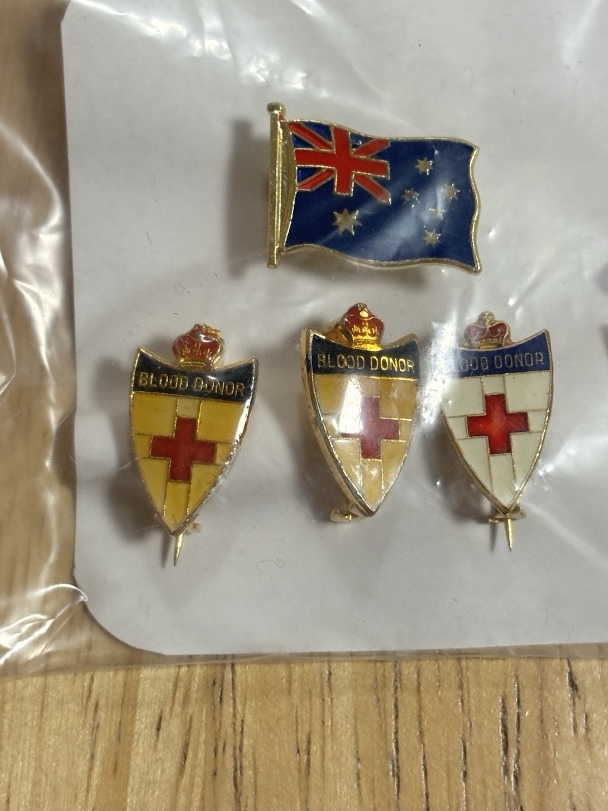 Vintage Red Cross Blood Donors badge United Kingdom UK England Flag Pin Set