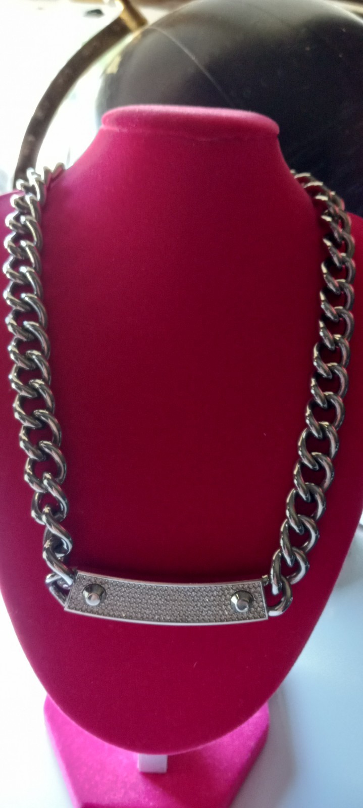 Michael Kor Silver Tone Chunky Collar Reversible Necklace 18in