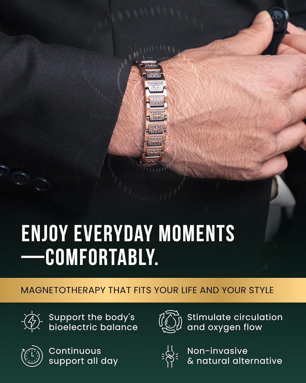 ® Copper Cross Bracelet for Men — Ellipsemax 5X Strength 5,000 Gauss Magnets — P