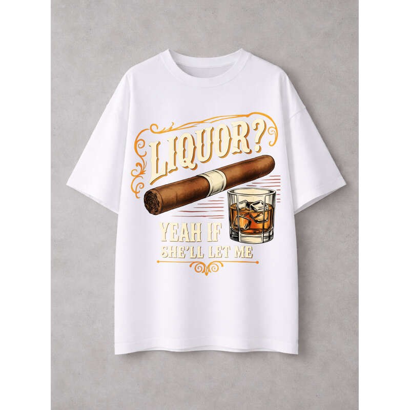 Casual, Women’s T-Shirt, Liquor And Cigar Graphic, Everyday Wear, Gift For Her
