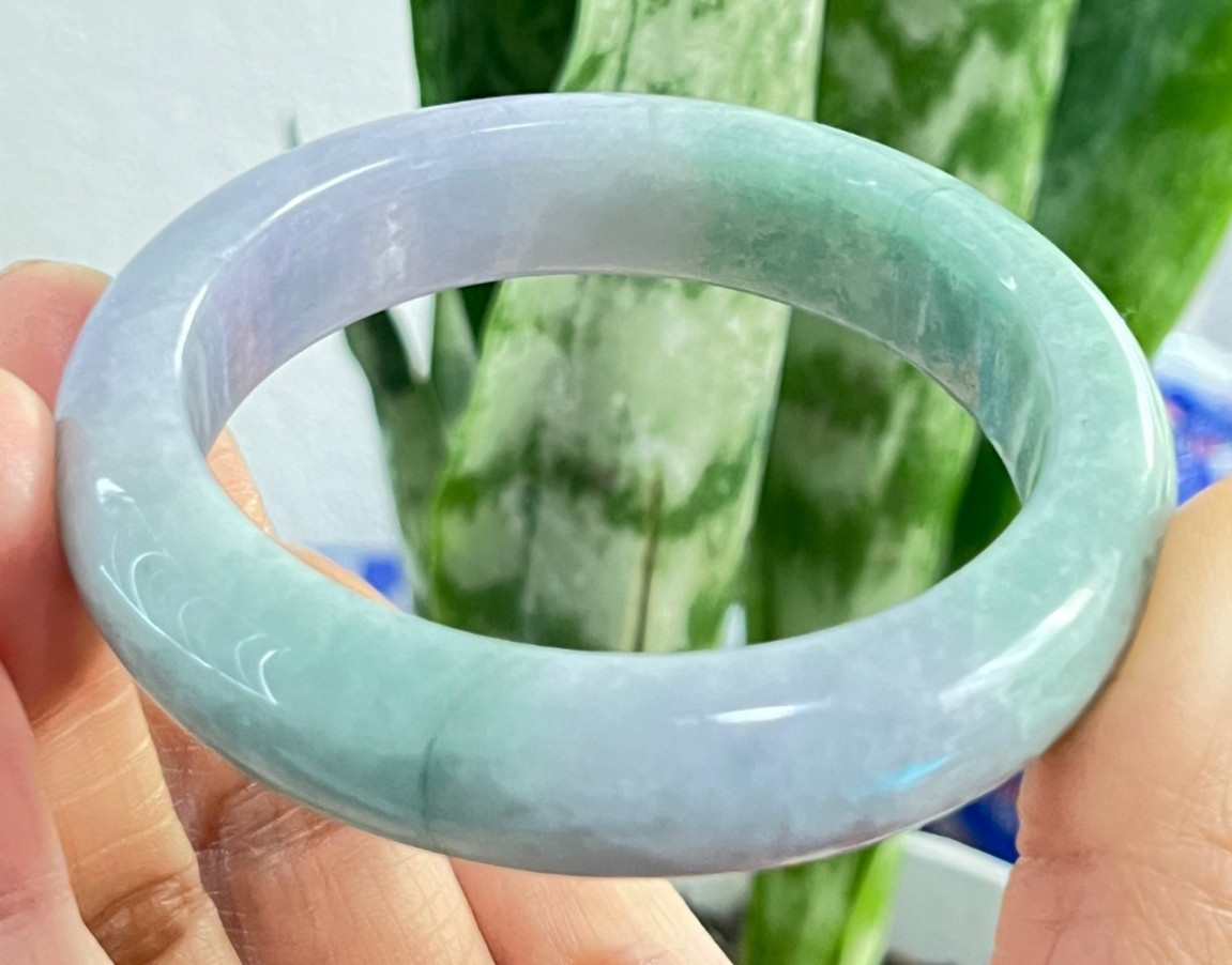 Natural Grade A Burmese Jadeite Bangle 52.7mm Lavender & Green – Unique Piece